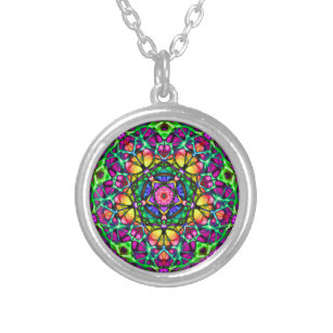 Tageslicht Kaleidoskop Mandala Versilberte Kette