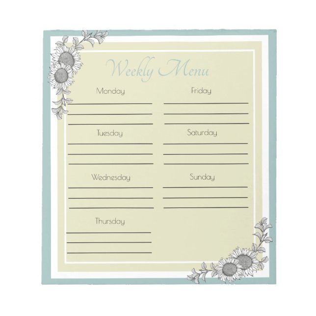 Tagesmenüplaner für Sonnenblumen Notizblock (Vorderseite)