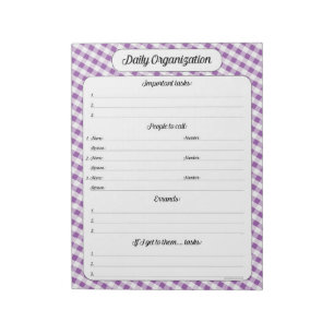 Tagesorganisation - Lila Gingham Notepad Notizblock
