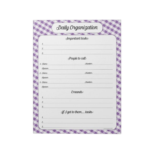 Tagesorganisation - Lila Gingham Notepad Notizblock (Rotiert)