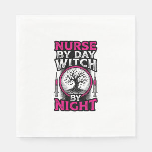 Tagespflegekraft, Hexe bei Nacht Halloween-Shirt-D Serviette