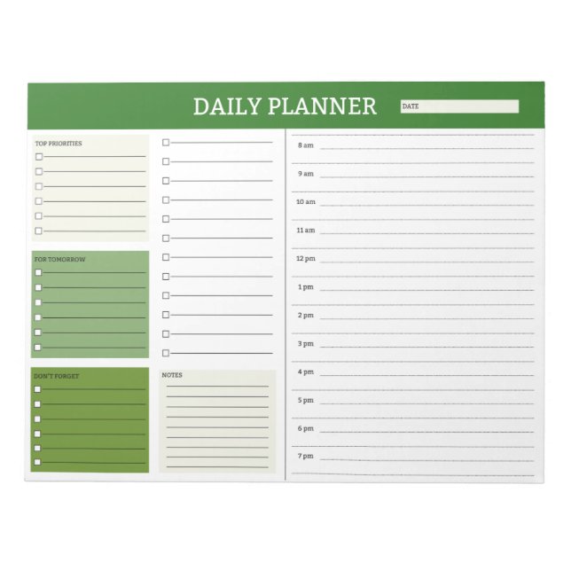 Tagesplaner mit Zeitplan Notepad Notizblock (Vorderseite)