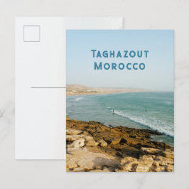 Taghazout-Bucht und Surfer, Marokko-Reisefoto Postkarte