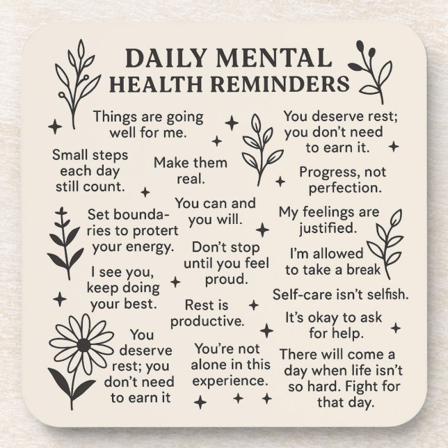 Tägliche psychische Erinnerungen Getränkeuntersetzer (Vorderseite)