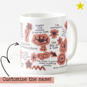 Tägliche rosa Bestätigungs-Doodles-Zitate mit indi Kaffeetasse
