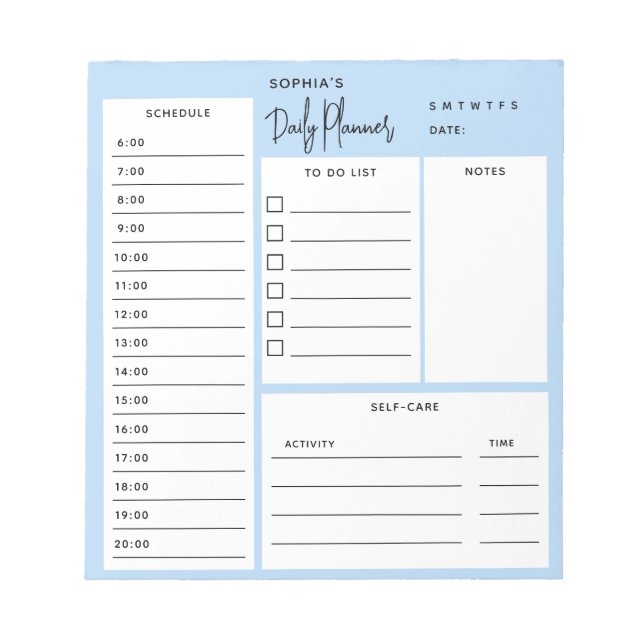 Täglicher Planer Chic Script Light Blue Notepad Notizblock (Vorderseite)