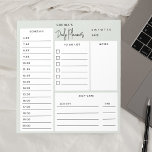 Täglicher Planer Chic Script Light Sage Green Note Notizblock<br><div class="desc">Tägliche Planerfunktionen Liste,  Zeitplan,  Notizen und Selbstversorger-Felder.</div>