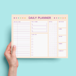 Täglicher Planer Lila Herz Text Notepad Notizblock