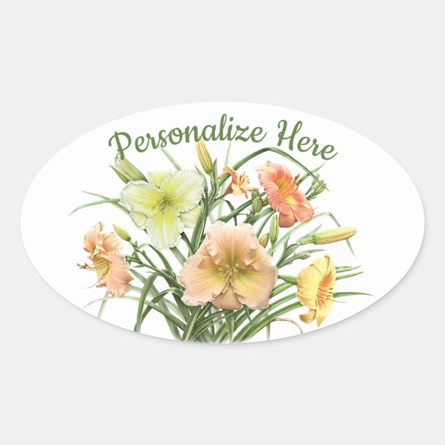 Taglilie Bouquet Personalisiert Ovaler Aufkleber (Vorderseite)