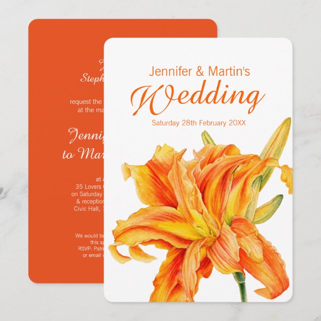 Taglilie Hemerocallis Blumenorange Hochzeit Einladung (Vorne/Hinten)