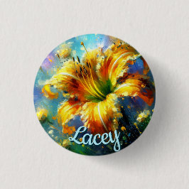Taglilie Taglilien Blume Gelb Aquamarin Personalis Button