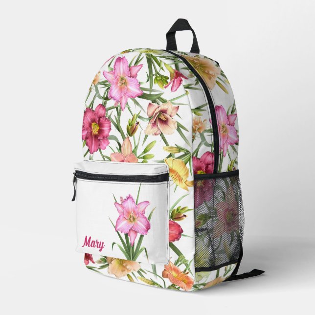 Taglilien Personalisierte botanische Kunst Bedruckter Rucksack (Rückseitige Ecke Rechts)