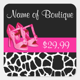 Tags der Mode Giraffe Print Girly Pink Pumps Quadratischer Aufkleber