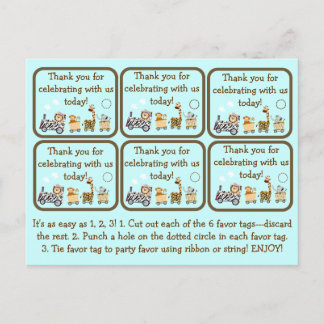 Tags des Gastgeschenks "Animal Train Baby Shower" Postkarte