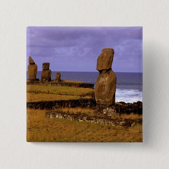 Tahai-Plattform Moai-Statue Abstracts Ostern Button (Vorderseite)