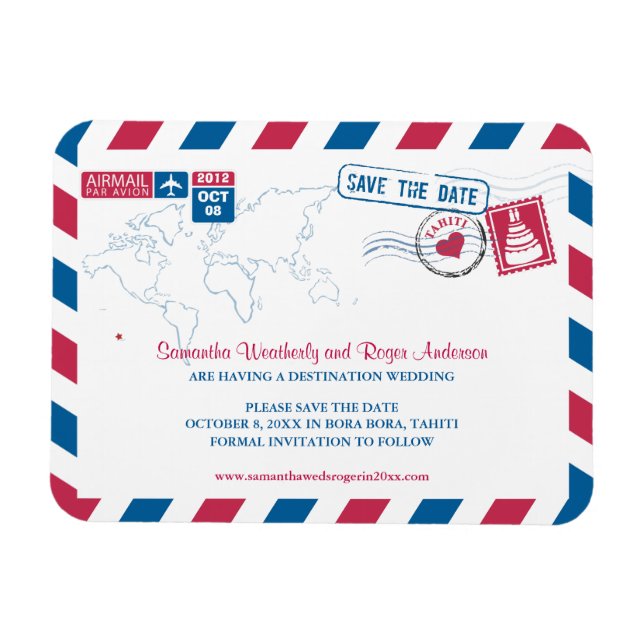 TAHITI Air Mail Wedding Save the Date 3x4 Magnet (Horizontal)