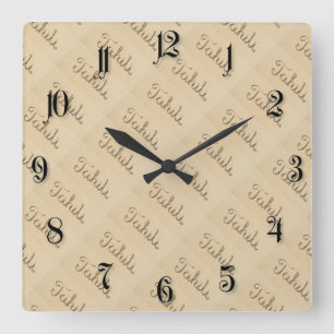 Tahiti carved sign on the beach sand quadratische wanduhr