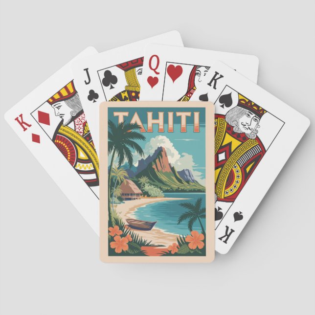 Tahiti Französisch Polynesien Illustration Reisen  Spielkarten (Rückseite)