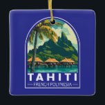 Tahiti Französisch-Polynesien Reisen Keramikornament<br><div class="desc">Tahiti Retrovektor Reise Design. Tahiti ist die größte Insel in Französisch-Polynesien, dem Südpazifik-Archipel.</div>