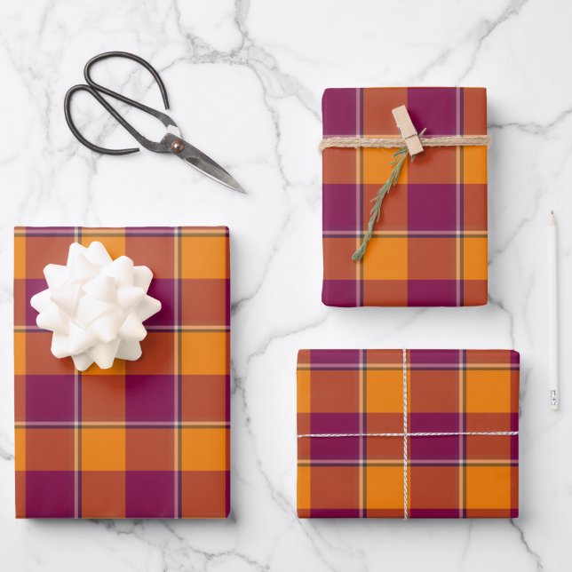 Tahiti Gold and Rose Bud Cherry Plaid Geschenkpapier Set (Vorderseite)