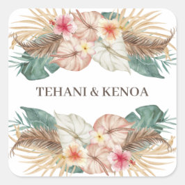 Tahiti | Palms Hochzeit des tropischen Hibiskus Quadratischer Aufkleber