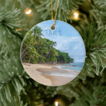 Tahiti Sand Beach Blue Sky Palm Trees Keramik Ornament<br><div class="desc">Tahiti Sand Beach Blue Sky Palm Trees
Beautiful sandy beach with blue skies and green palm trees.  This is a vacation spot anyone would love.  If you are ready to be somewhere on a beach soak up this photo and dream of being there.  Perfect souvenir gift.</div>