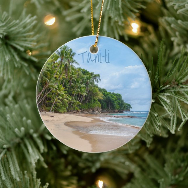 Tahiti Sand Beach Blue Sky Palm Trees Keramik Ornament (Baum)