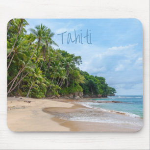 Tahiti Sand Beach Blue Sky Palm Trees Mousepad