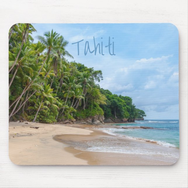Tahiti Sand Beach Blue Sky Palm Trees Mousepad (Vorne)