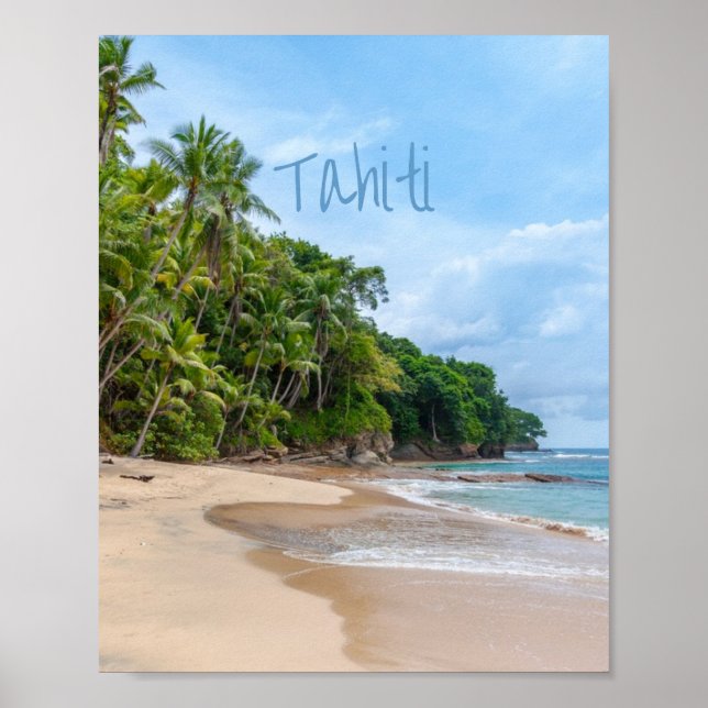 Tahiti Sand Beach Blue Sky Palm Trees Poster (Vorne)