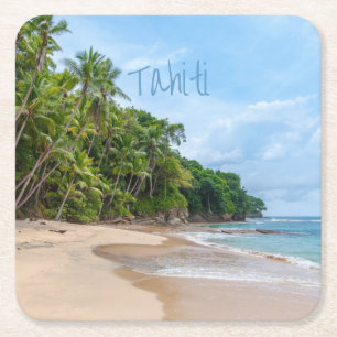 Tahiti Sand Beach Blue Sky Palm Trees Rechteckiger Pappuntersetzer