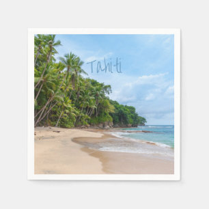 Tahiti Sandstrand Blaue Himmel Palmen Serviette