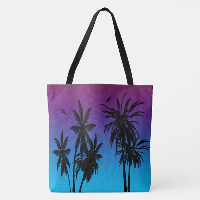 Tahiti-Sonnenuntergang-Dunst-Schwarz-Palmen, die Tasche (Vorderseite)