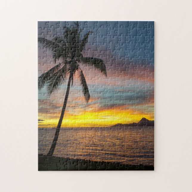 Tahiti Sunset Tropical Palm Tree Travel Foto (Vertikal)