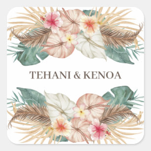 Tahiti   Tropische Strand-Hibiskus-Palmen-Hochzeit Quadratischer Aufkleber