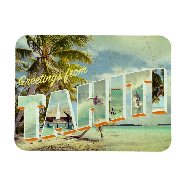 Tahiti Vintag Foto Postkarte Magnet (Horizontal)