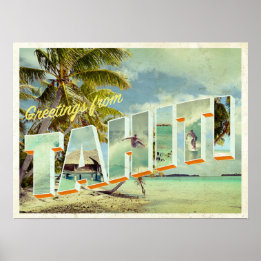 Tahiti Vintag Foto Postkarte Poster