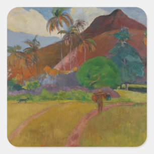 Tahitian Landschaft, 1891 (Öl auf Leinwand) Quadratischer Aufkleber