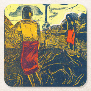 Tahitian Women and Dog, Gauguin Rechteckiger Pappuntersetzer