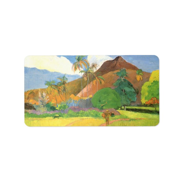 Tahitianische Landschaft, Berge Tahiti, Paul Gaugu Adressaufkleber (Vorne)