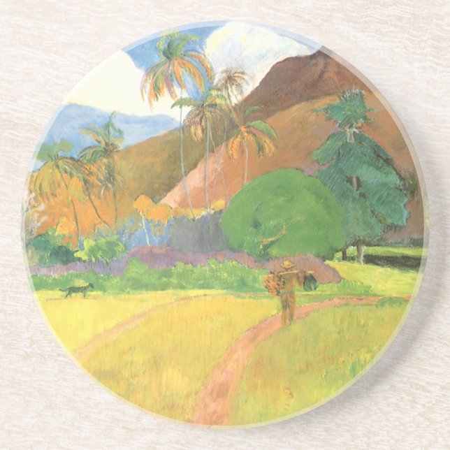Tahitianische Landschaft, Berge Tahiti, Paul Gaugu Getränkeuntersetzer (Vorne)