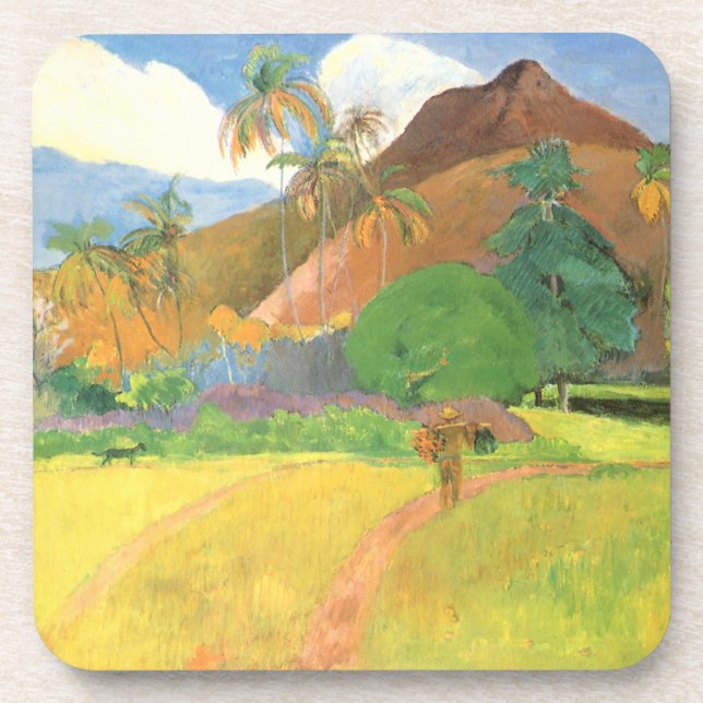 Tahitianische Landschaft, Berge Tahiti, Paul Gaugu Getränkeuntersetzer (Vorderseite)