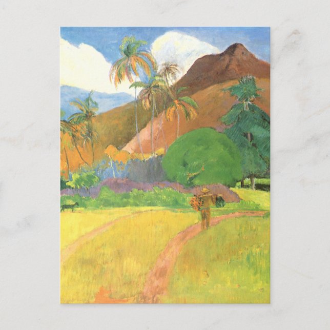 Tahitianische Landschaft, Berge Tahiti, Paul Gaugu Postkarte (Vorderseite)