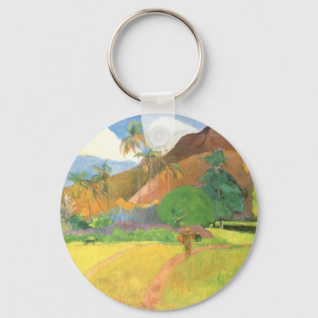 Tahitianische Landschaft, Berge Tahiti, Paul Gaugu Schlüsselanhänger (Vorderseite)