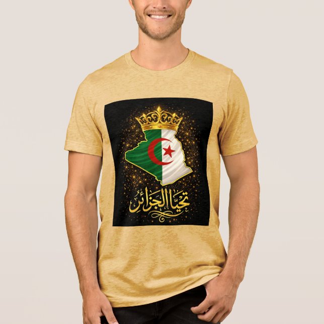 Tahya El Djazair Crown – Golden Long Live Algeria Tri-Blend Shirt (Vorderseite)