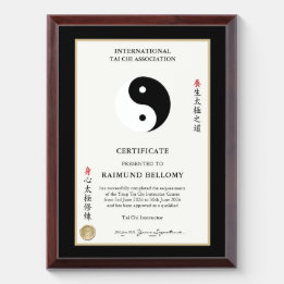 Tai Chi Instructor Certificate Awardplakette