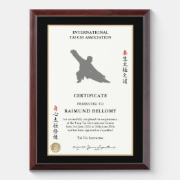 Tai Chi Instructor Certificate Awardplakette