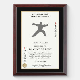 Tai Chi-Instruktor-Zertifikat Awardplakette
