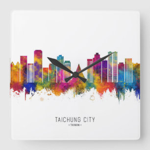Taichung City Taiwan Skyline Quadratische Wanduhr