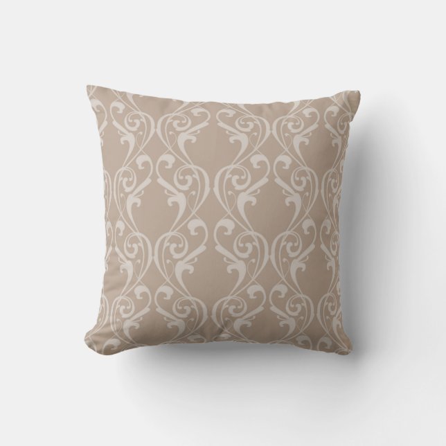 Taie de coussin design damassé Taupe élégant 4 (Recto)